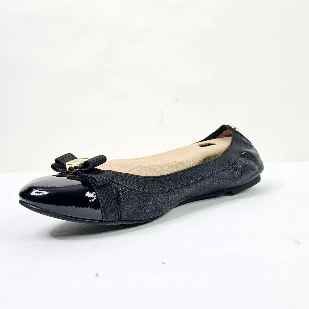 NWOB MICHAEL Michael Kors Black Dixie Patent Cap-Toe Bow Flats